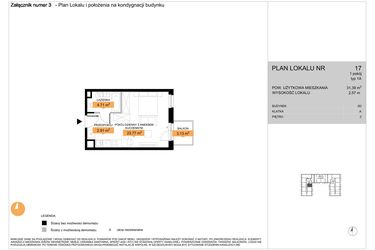 Rzut - Mieszkanie na sprzedaż 1 pokój o powierzchni 31,39 m² - numer 17 w Zenit V