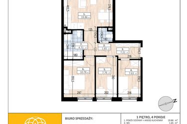 Rzut - Mieszkanie na sprzedaż 4 pokoje o powierzchni 59,6 m² - numer C3/1/1 w ACCANTO