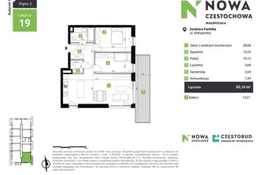 Rzut - Mieszkanie na sprzedaż 3 pokoje o powierzchni 65,16 m² - numer C19 w Nowa Częstochowa Małopolska