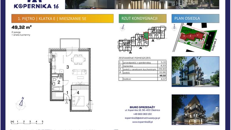 Rzut - Mieszkanie na sprzedaż 2 pokoje o powierzchni 49,32 m² - numer E05 w Kopernika Szesnaście