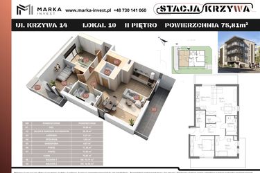 Rzut - Mieszkanie na sprzedaż 3 pokoje o powierzchni 75,81 m² - numer M10 w Stacja Krzywa
