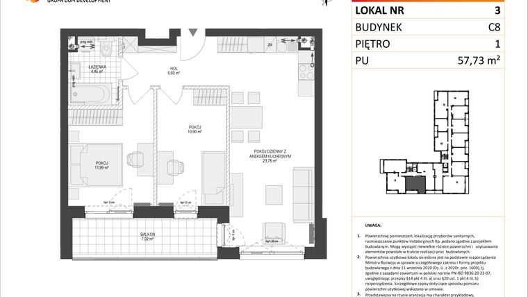 Rzut - Mieszkanie na sprzedaż 3 pokoje o powierzchni 57,73 m² - numer C8.3 w Konstelacja etap IV