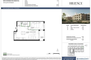 Rzut - Mieszkanie na sprzedaż 2 pokoje o powierzchni 47,18 m² - numer A-22 w Hillence