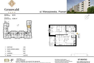 Rzut - Mieszkanie na sprzedaż 2 pokoje o powierzchni 43,86 m² - numer 8 F/10 w Grunwald Park