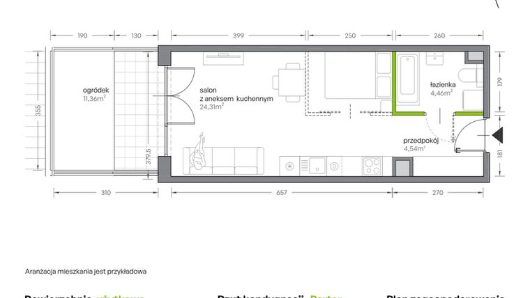 Rzut - Mieszkanie na sprzedaż 1 pokój o powierzchni 33,31 m² - numer A.060 w Żabiniec Vita
