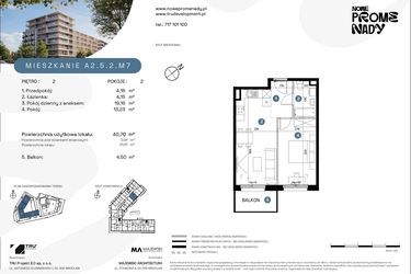 Rzut - Mieszkanie na sprzedaż 2 pokoje o powierzchni 40,7 m² - numer A2.5.2.M7 w Nowe Promenady