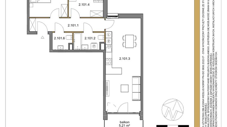 Rzut - Mieszkanie na sprzedaż 3 pokoje o powierzchni 67,29 m² - numer 101 w Osiedle Sfera etap II