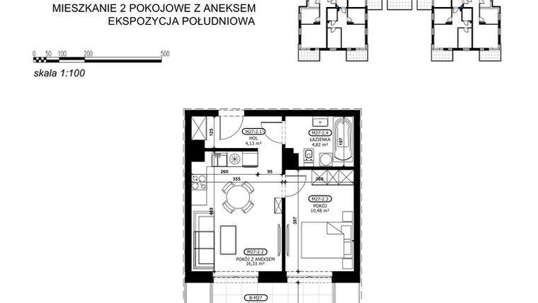Rzut - Mieszkanie na sprzedaż 2 pokoje o powierzchni 35,76 m² - numer C2-M27 w Stacja Łódź V – etap C2