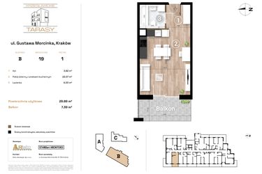 Rzut - Mieszkanie na sprzedaż 1 pokój o powierzchni 29,89 m² - numer B19 w Krzesławickie Tarasy