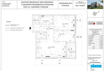 Rzut - Mieszkanie na sprzedaż 3 pokoje o powierzchni 54,22 m² - numer B8 w Podgórki Tynieckie