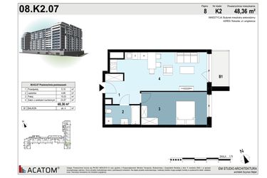Rzut - Mieszkanie na sprzedaż 2 pokoje o powierzchni 48,36 m² - numer 08.K2.07 w Langiewicza 37