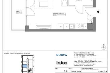 Rzut - Mieszkanie na sprzedaż 1 pokój o powierzchni 29,12 m² - numer KR8/C/1/4 w Apartamenty Krakowska etap VIII