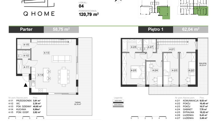Rzut - Dom na sprzedaż 4 pokoje o powierzchni 120,79 m² - numer A4 w VILLA Q FOUR