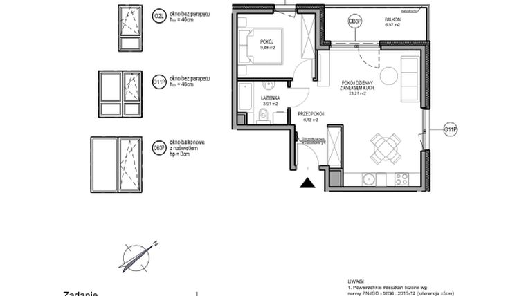Rzut - Mieszkanie na sprzedaż 2 pokoje o powierzchni 42,73 m² - numer D.1.6.2 w Rumia Centralna