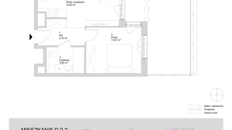 Rzut - Mieszkanie na sprzedaż 2 pokoje o powierzchni 39,38 m² - numer D.0.2 w ATAL Parkowa