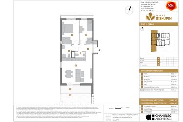 Rzut - Mieszkanie na sprzedaż 3 pokoje o powierzchni 63,97 m² - numer G.3 w Wille Biskupin II