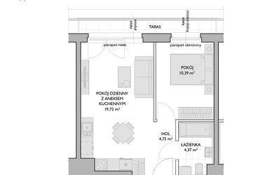 Rzut - Mieszkanie na sprzedaż 2 pokoje o powierzchni 39,23 m² - numer WO/P3/54 w Wiszące Ogrody
