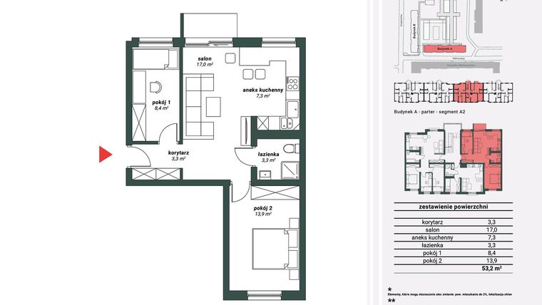 Rzut - Mieszkanie na sprzedaż 3 pokoje o powierzchni 53,2 m² - numer A.0.4 w Nowy Nikisz