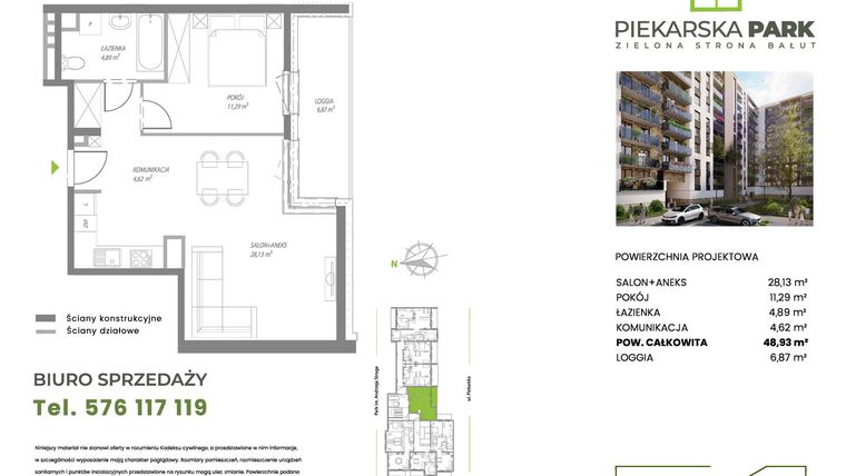 Rzut - Mieszkanie na sprzedaż 2 pokoje o powierzchni 48,93 m² - numer A2.4 w Piekarska Park