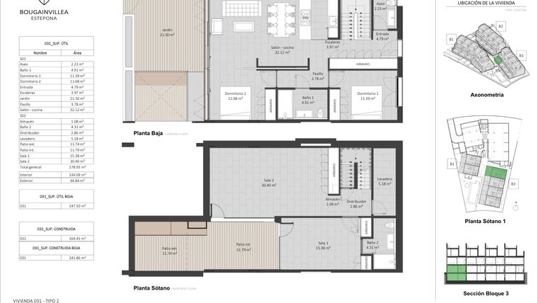Rzut - Mieszkanie na sprzedaż 3 pokoje o powierzchni 134 m² - numer 31 w Bougainvillea - Estepona