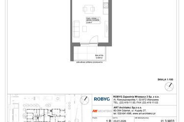 Rzut - Mieszkanie na sprzedaż 1 pokój o powierzchni 31,01 m² - numer I1.3M03 w Nowa Wałowa bud. I1