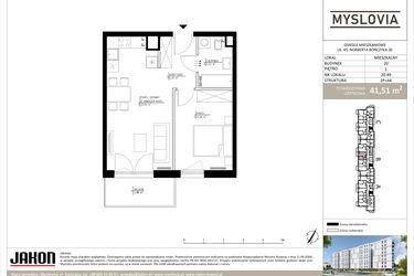 Rzut - Mieszkanie na sprzedaż 2 pokoje o powierzchni 41,51 m² - numer M.LM.20.49 w Myslovia