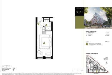 Rzut - Mieszkanie na sprzedaż 1 pokój o powierzchni 22,6 m² - numer 321 w Y3 Signature Hotel