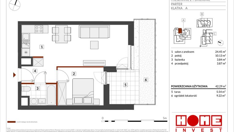 Rzut - Mieszkanie na sprzedaż 2 pokoje o powierzchni 42,29 m² - numer B2-A006 w Warszawski Świt etap IX
