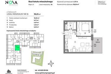 Rzut - Mieszkanie na sprzedaż 2 pokoje o powierzchni 36,24 m² - numer 16 w Nova Radiostacja