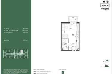 Rzut - Mieszkanie na sprzedaż 1 pokój o powierzchni 30,6 m² - numer 61 w Przewóz Solar Garden