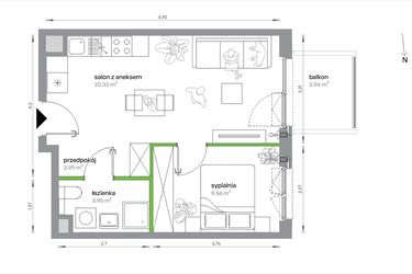 Rzut - Mieszkanie na sprzedaż 2 pokoje o powierzchni 37,82 m² - numer 1/A/2/13 w Sochaczewska Vita