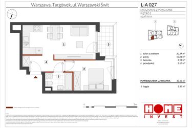 Rzut - Mieszkanie na sprzedaż 2 pokoje o powierzchni 40,23 m² - numer WS-L-A027 w Warszawski Świt etap XII