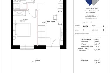 Rzut - Mieszkanie na sprzedaż 2 pokoje o powierzchni 36,58 m² - numer 10C/71 w Jasielska 8C etap II