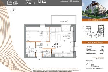 Rzut - Mieszkanie na sprzedaż 2 pokoje o powierzchni 44,79 m² - numer M14 w Villa Terra