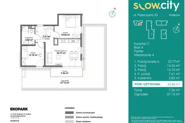 Rzut - Mieszkanie na sprzedaż 3 pokoje o powierzchni 62,86 m² - numer C4-4 w Slow City