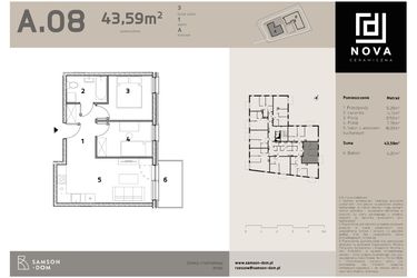 Rzut - Mieszkanie na sprzedaż 3 pokoje o powierzchni 43,59 m² - numer A8 w Nova Ceramiczna