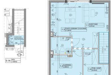 Rzut - Mieszkanie na sprzedaż 3 pokoje o powierzchni 56,07 m² - numer 74 w Manufaktura Marki 2 etap III