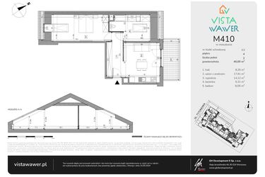 Rzut - Mieszkanie na sprzedaż 2 pokoje o powierzchni 46,69 m² - numer M410 w Vista Wawer