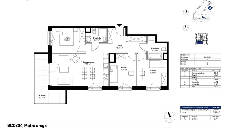 Rzut - Mieszkanie na sprzedaż 4 pokoje o powierzchni 74,16 m² - numer BC0204 w NU2 Warszawa Wola