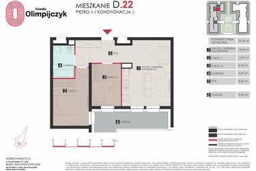 Rzut - Mieszkanie na sprzedaż 3 pokoje o powierzchni 52,99 m² - numer D22 w Osiedle Olimpijczyk II etap
