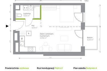 Rzut - Mieszkanie na sprzedaż 1 pokój o powierzchni 40,37 m² - numer A.2.1 w Jesionowa Vita