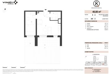 Rzut - Mieszkanie na sprzedaż 2 pokoje o powierzchni 40,88 m² - numer A/4/0.2 w Smardzewska 8