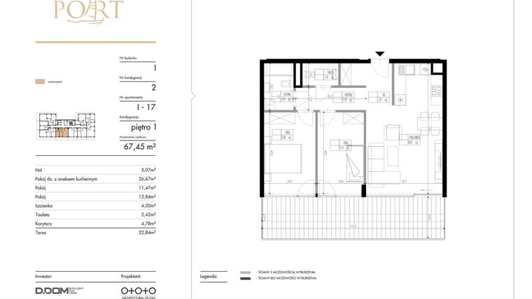 Rzut - Mieszkanie na sprzedaż 3 pokoje o powierzchni 67,45 m² - numer I_17 w Warmiński Port etap V
