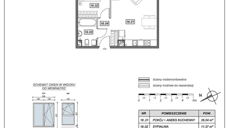 Rzut - Mieszkanie na sprzedaż 2 pokoje o powierzchni 45,5 m² - numer 9.B.16 w Nowe Południe bud. 9