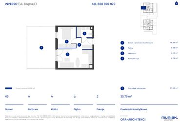 Rzut - Mieszkanie na sprzedaż 2 pokoje o powierzchni 35,79 m² - numer A.05 w Osiedle Inverso