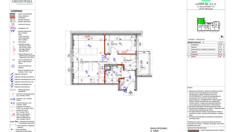 Rzut - Mieszkanie na sprzedaż 2 pokoje o powierzchni 46,86 m² - numer 9 w Apartamenty Jordanowska