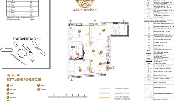 Rzut - Mieszkanie na sprzedaż 3 pokoje o powierzchni 58,12 m² - numer B4.P1.M17 w Faktoria Młyn