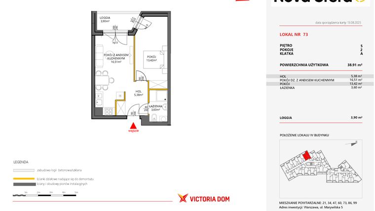 Rzut - Mieszkanie na sprzedaż 2 pokoje o powierzchni 38,91 m² - numer 73 w Miasteczko Nova Sfera 5