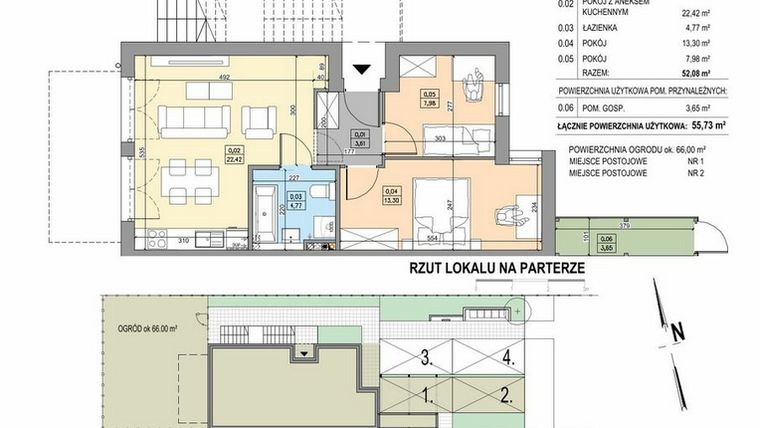 Rzut - Mieszkanie na sprzedaż 3 pokoje o powierzchni 55,73 m² - numer B3-P-A w Osiedle Bakaliowe
