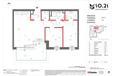 Rzut - Mieszkanie na sprzedaż 3 pokoje o powierzchni 69,81 m² - numer 9 w SO.21